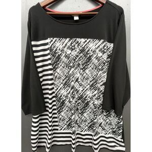 CJ Banks Shirt‎ Women 3X Black White 3/4 Sleeve Stretch Geometric Blouse Top